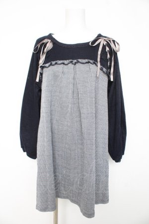 画像: axes femme / レースアップカットチュニック F 紺 Y-26-02-11-077-AX-OP-SZ-ZY