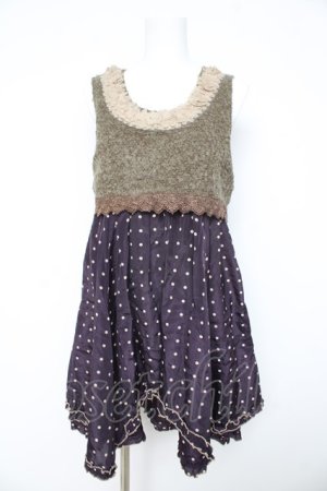 画像: axes femme / ボアニット切替ドットワンピース M 紫 Y-26-02-11-078-AX-BL-SZ-ZY