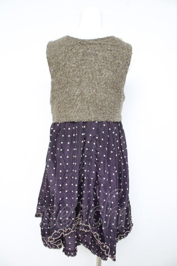 画像2: axes femme / ボアニット切替ドットワンピース M 紫 Y-26-02-11-078-AX-BL-SZ-ZY (2)