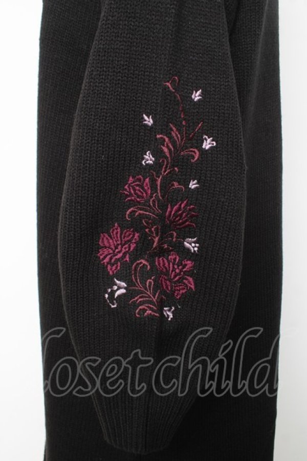 画像3: axes femme / 袖刺繍チャイナ釦ニットワンピース M 黒 Y-26-02-11-079-AX-OP-SZ-ZY (3)