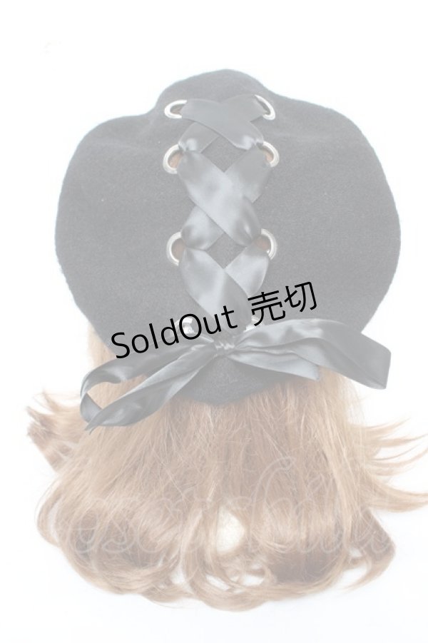 画像1: axes femme POETIQUE / レースアップベレー帽 F 黒 Y-26-02-11-012-AX-AC-SZ-ZTK033 (1)
