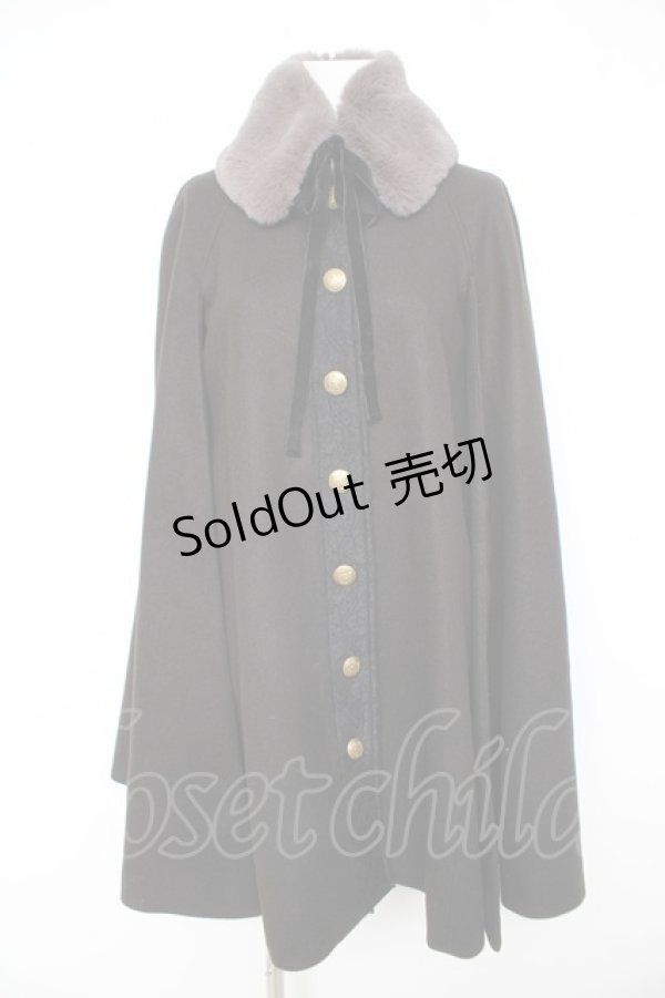 画像1: axes femme / 襟刺繍入りケープコート M 黒 Y-26-02-11-087-AX-CO-SZ-ZTC071 (1)