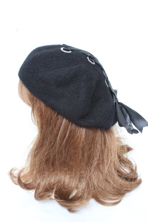 画像3: axes femme POETIQUE / レースアップベレー帽 F 黒 Y-26-02-11-012-AX-AC-SZ-ZY (3)