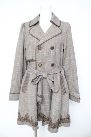 画像: axes femme / 裾刺繍トレンチ風コート  ブラウン Y-26-02-11-107-AX-CO-SZ-ZY