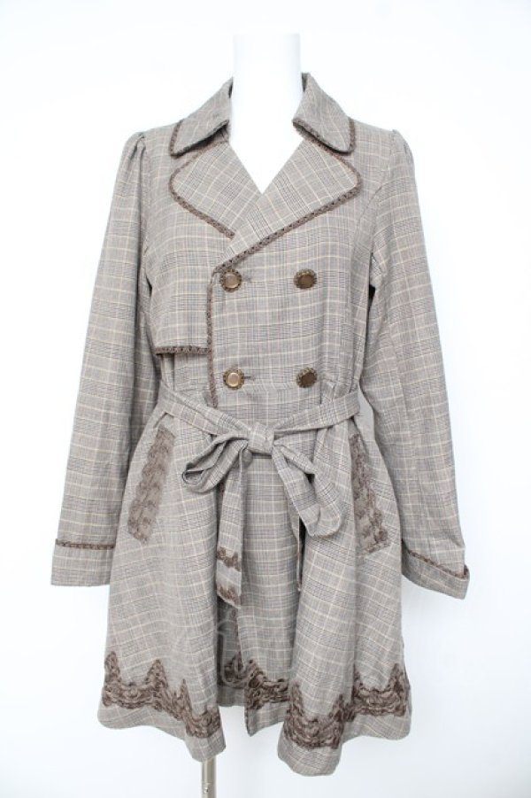 画像1: axes femme / 裾刺繍トレンチ風コート  ブラウン Y-26-02-11-107-AX-CO-SZ-ZY (1)