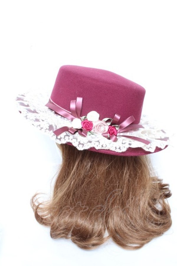 画像2: axes femme / 巻きバラレースカンカン帽  ワイン Y-26-02-11-014-AX-AC-SZ-ZY (2)