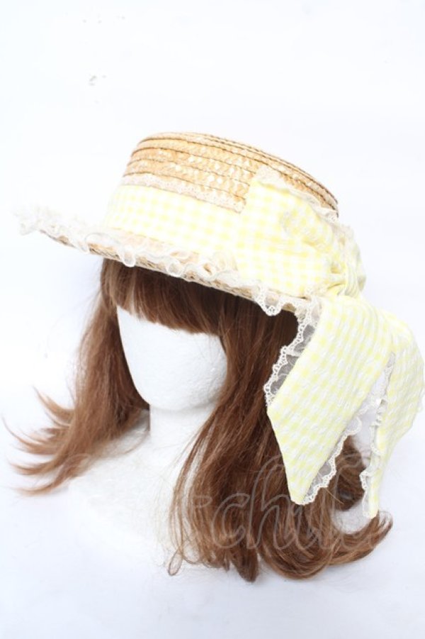 画像1: Angelic Pretty / LovelyチェックストローHat  イエロー Y-26-02-11-015-AP-AC-AS-ZY (1)