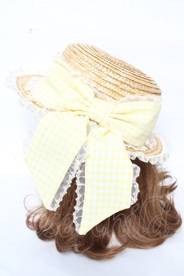 画像2: Angelic Pretty / LovelyチェックストローHat  イエロー Y-26-02-11-015-AP-AC-AS-ZY (2)