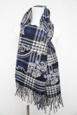 画像1: axes femme / チェック×バラ柄JQストール  紺 Y-26-02-11-005-AX-ZA-SZ-ZY (1)