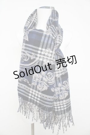 画像: axes femme / チェック×バラ柄JQストール  紺 Y-26-02-11-005-AX-ZA-SZ-ZY