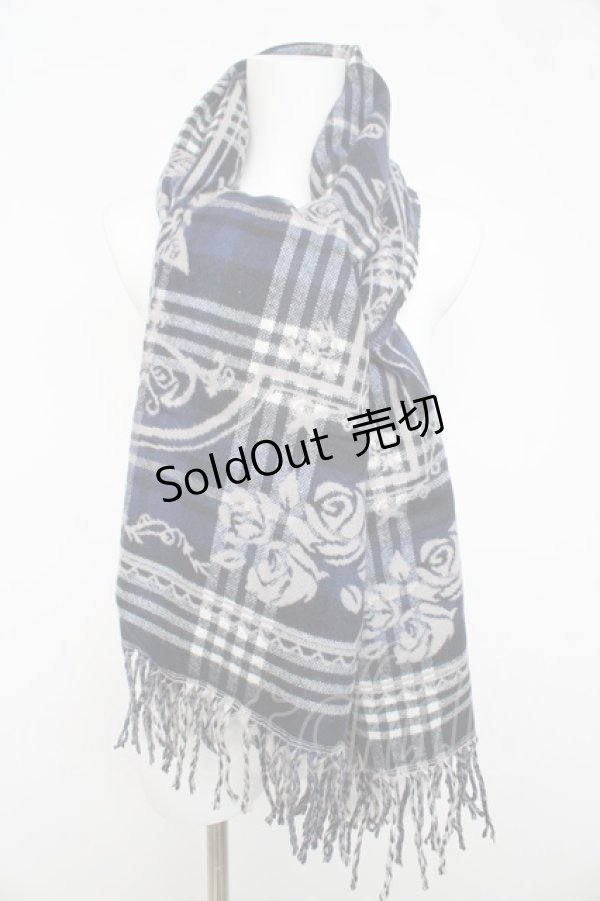 画像1: axes femme / チェック×バラ柄JQストール  紺 Y-26-02-11-005-AX-ZA-SZ-ZY (1)