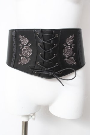 画像: axes femme / ローズ刺繍コルセットベルト  黒 Y-26-02-11-024-AX-ZA-SZ-ZY