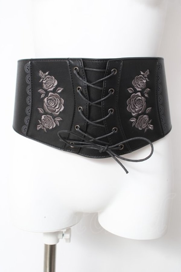 画像1: axes femme / ローズ刺繍コルセットベルト  黒 Y-26-02-11-024-AX-ZA-SZ-ZY (1)