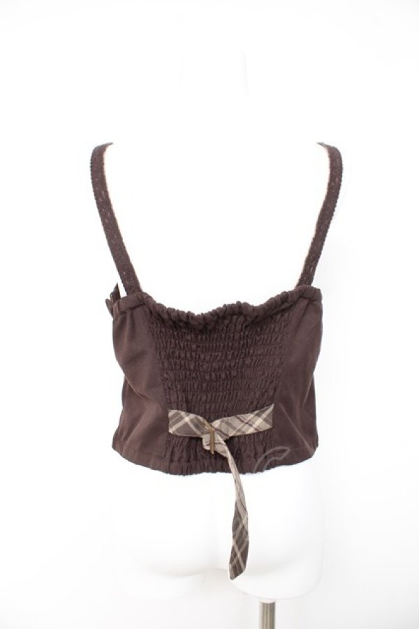 画像2: axes femme / チェック切替リボンビスチェ M 茶 Y-26-02-11-027-AX-TO-SZ-ZY (2)