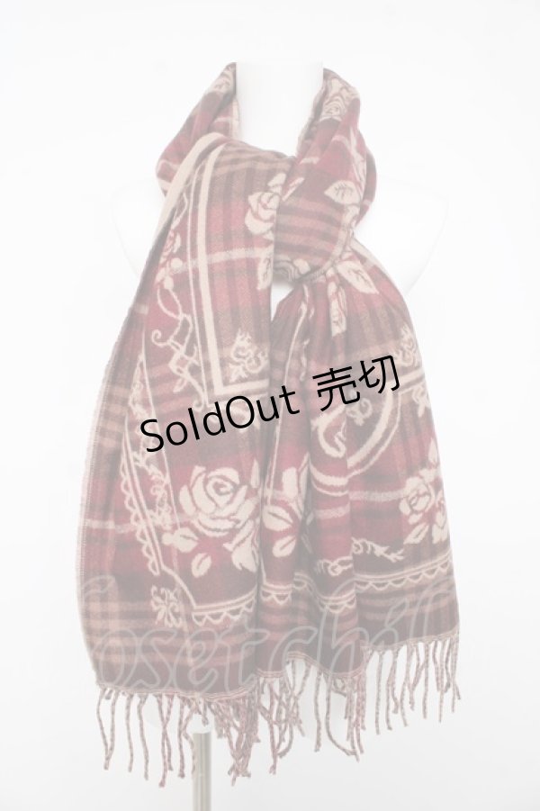 画像1: axes femme / チェック×バラ柄JQストール  ワイン Y-26-02-11-006-AX-ZA-SZ-ZY (1)