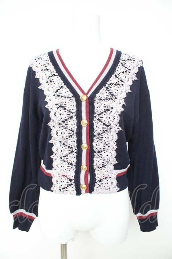 画像1: axes femme POETIQUE / ラインデザインカーディガン M 紺 Y-26-02-11-032-AX-TO-SZ-ZY (1)