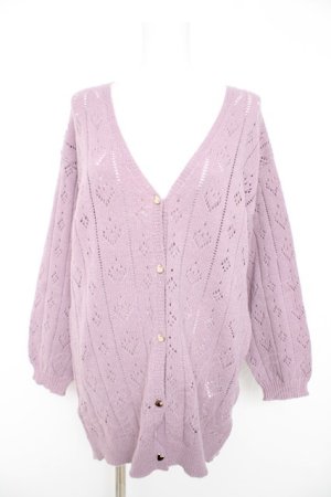 画像: axes femme POETIQUE / ハート透かし編みニットカーディガン M ピンク Y-26-02-11-034-AX-TO-SZ-ZY