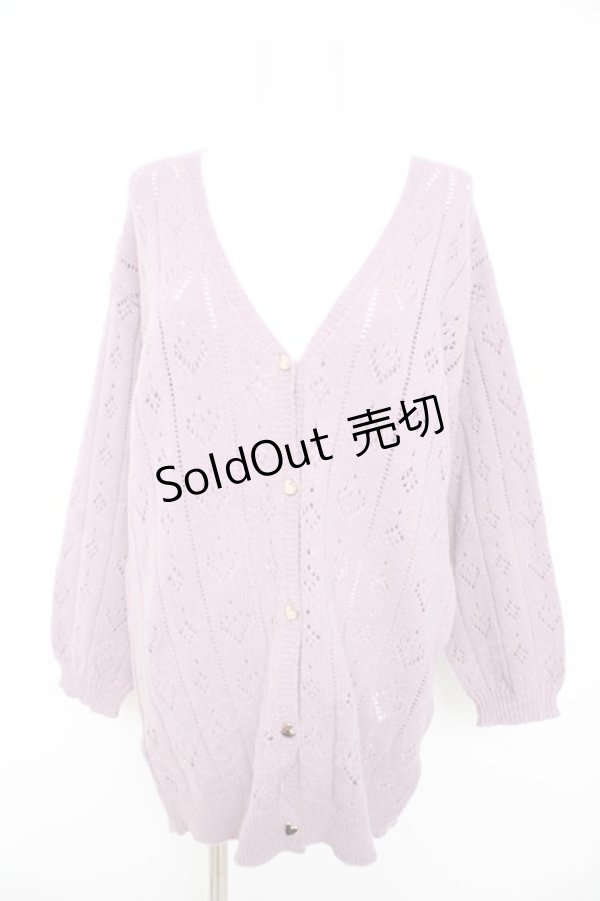 画像1: axes femme POETIQUE / ハート透かし編みニットカーディガン M ピンク Y-26-02-11-034-AX-TO-SZ-ZT0215N (1)