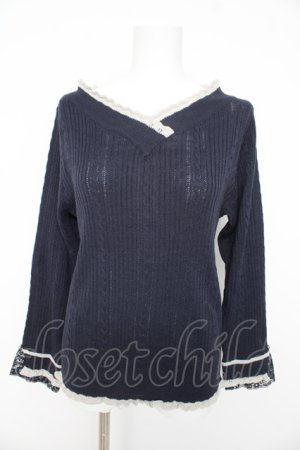 画像: axes femme / バイカラーＶネックニットプルオーバー M 紺 Y-26-02-11-036-AX-TO-SZ-ZY