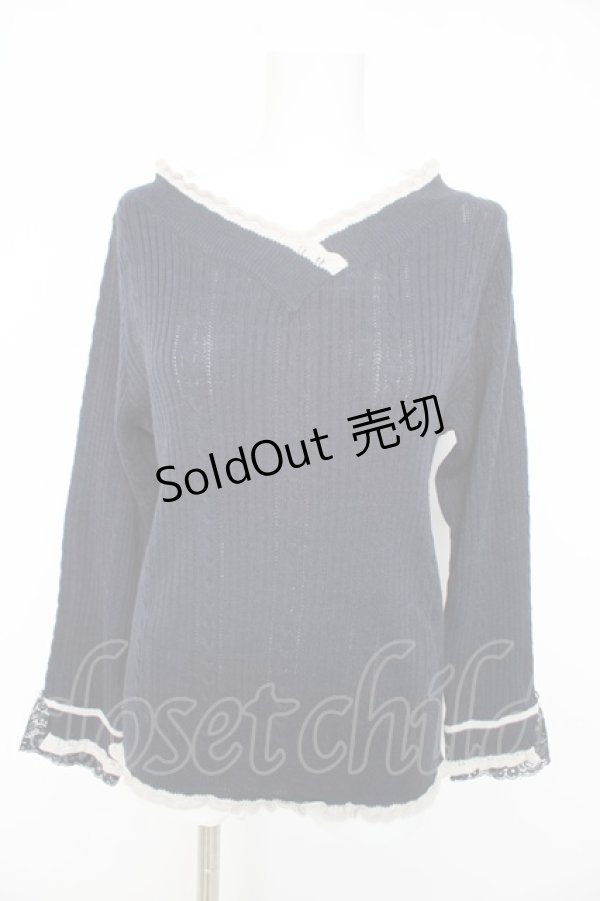 画像1: axes femme / バイカラーＶネックニットプルオーバー M 紺 Y-26-02-11-036-AX-TO-SZ-ZT023 (1)