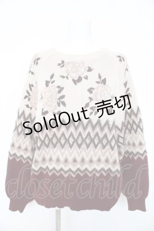 画像: axes femme NOSTALGIE / バラジャガードレース襟ニット M ワイン Y-26-02-11-037-AX-TO-SZ-ZY