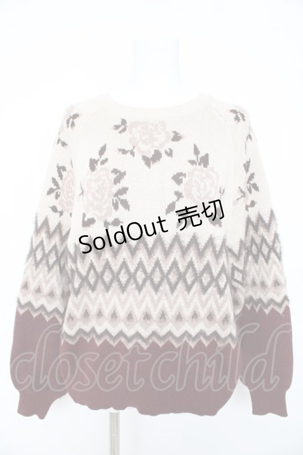 画像1: axes femme NOSTALGIE / バラジャガードレース襟ニット M ワイン Y-26-02-11-037-AX-TO-SZ-ZY (1)