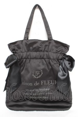 画像: Maison de FLEUR / ダブルリボンギャザートートバッグ F ブラック Y-26-02-13-067-LO-BG-SZ-ZY