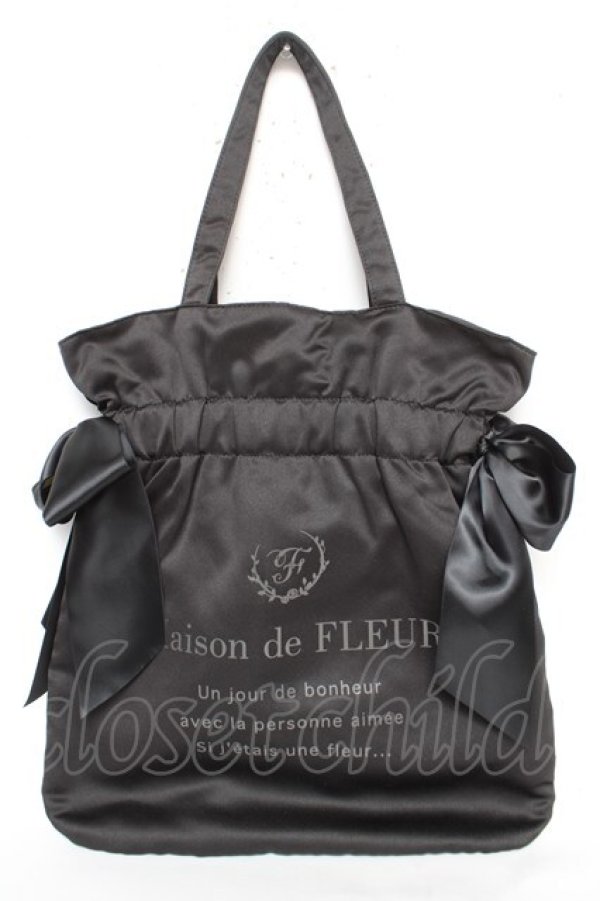 画像1: Maison de FLEUR / ダブルリボンギャザートートバッグ F ブラック Y-26-02-13-067-LO-BG-SZ-ZY (1)
