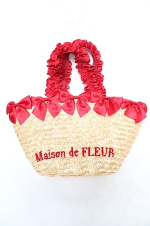 画像: Maison de FLEUR / フリルハンドルギンガムリボンかごバッグ F レッド Y-26-02-13-073-LO-BG-SZ-ZY