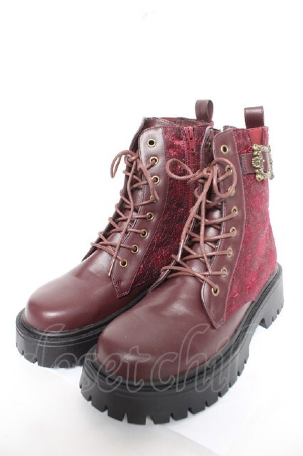画像1: axes femme / バックル使いワークブーツ L ワイン Y-26-02-13-082-AX-SH-SZ-ZY (1)