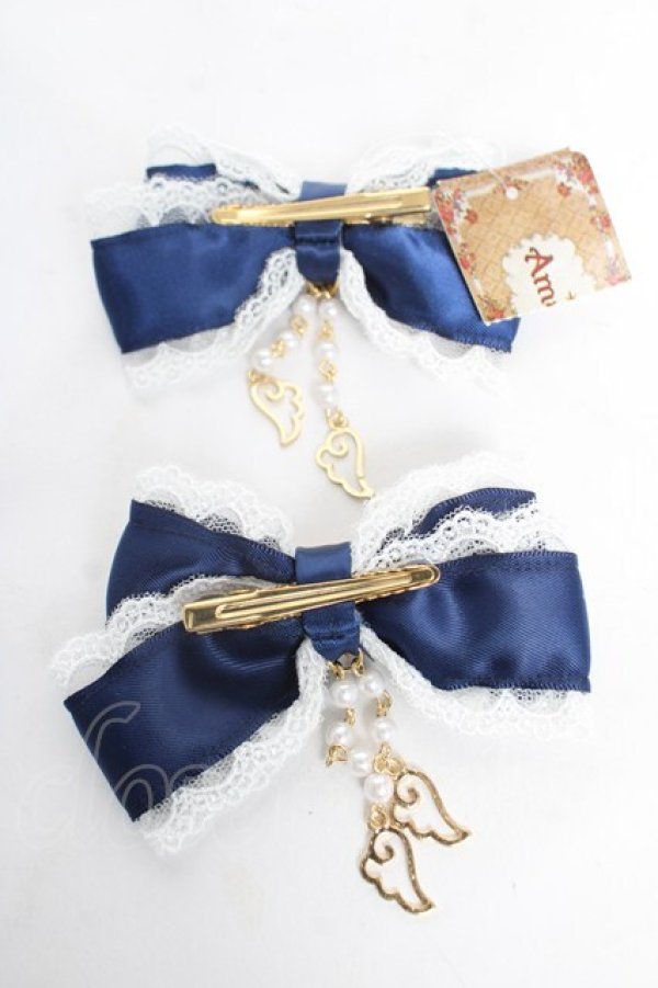 画像2: Amavel / Fairy Dreamダブルリボンクリップ F ネイビー Y-26-02-13-010-CA-AC-SZ-ZY (2)