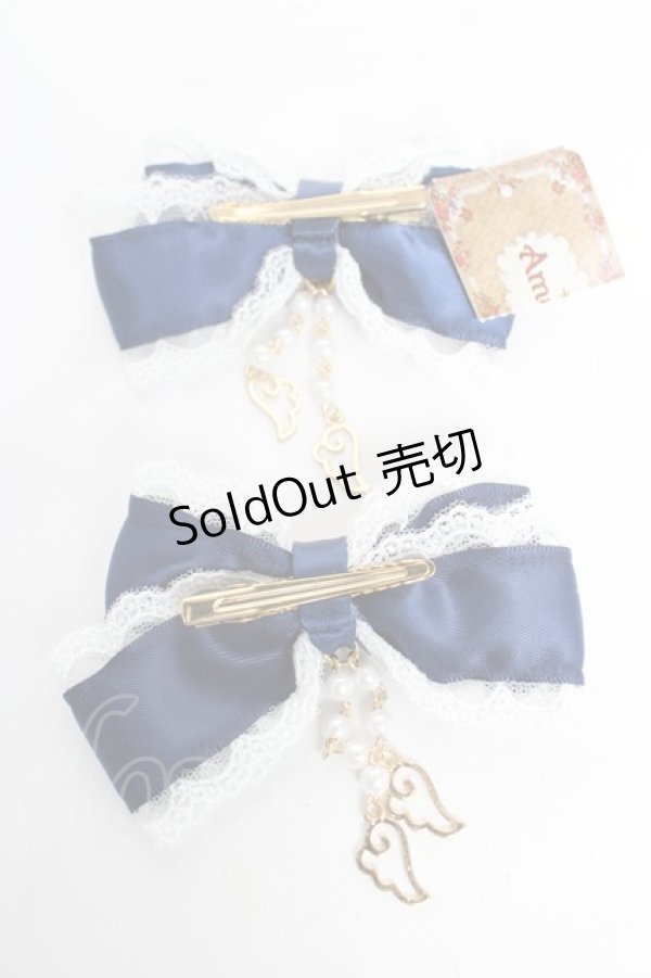 画像2: Amavel / Fairy Dreamダブルリボンクリップ F ネイビー Y-26-02-13-010-CA-AC-SZ-ZY (2)