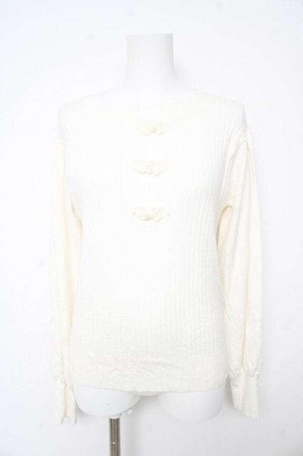 画像1: axes femme / チャイナ釦ニットPO F 白 Y-26-02-13-091-AX-TO-SZ-ZY (1)