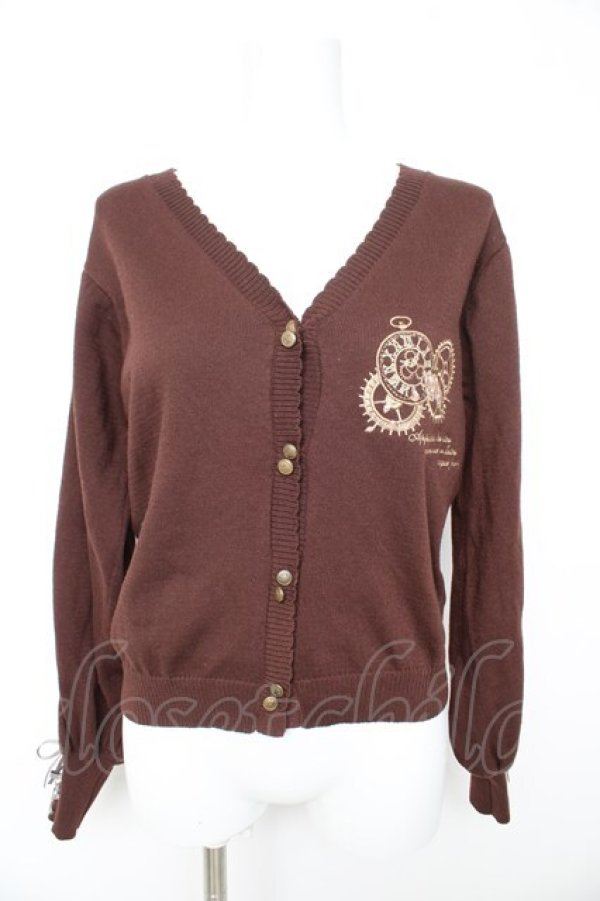 画像1: axes femme / 時計×歯車刺繍ニットカーディガン F 茶 Y-26-02-13-095-AX-TO-SZ-ZY (1)