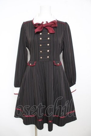 画像: Amavel / 襟配色ストライプダブルボタンワンピース F 黒 Y-26-02-13-121-CA-OP-SZ-ZY