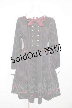 画像: Amavel / 襟配色ストライプダブルボタンワンピース F 黒 Y-26-02-13-121-CA-OP-SZ-ZY