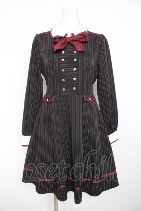 画像1: Amavel / 襟配色ストライプダブルボタンワンピース F 黒 Y-26-02-13-121-CA-OP-SZ-ZY (1)