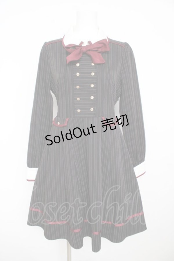 画像1: Amavel / 襟配色ストライプダブルボタンワンピース F 黒 Y-26-02-13-121-CA-OP-SZ-ZY (1)