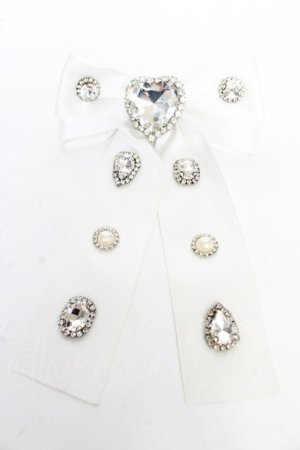 画像: DearMyLove / キラキラビジューリボンクリップ  白 Y-26-02-13-016-EL-AC-SZ-ZY