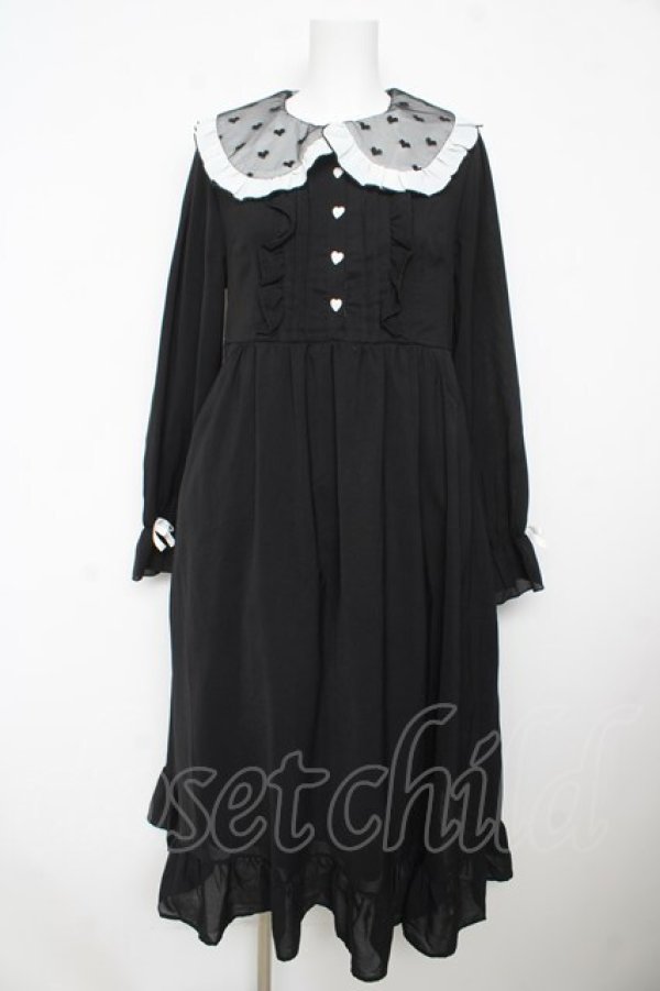 画像1: DearMyLove / 選べる襟無地orハートドットフリルワンピース M 黒 Y-26-02-13-131-EL-OP-SZ-ZY (1)