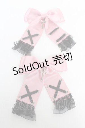 画像: DearMyLove / レースアップ十字架ツインリボンクリップ  ピンク Y-26-02-13-017-EL-AC-SZ-ZY