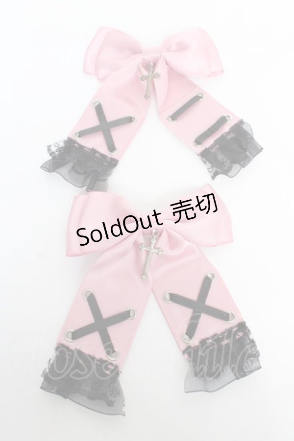 画像1: DearMyLove / レースアップ十字架ツインリボンクリップ  ピンク Y-26-02-13-017-EL-AC-SZ-ZY (1)