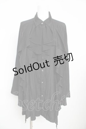 画像: ALGONQUINS / ジャボ付き変形ロングシャツ F 黒 Y-26-02-13-135-AL-BL-SZ-ZY