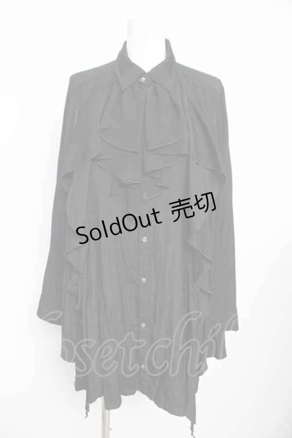 画像1: ALGONQUINS / ジャボ付き変形ロングシャツ F 黒 Y-26-02-13-135-AL-BL-SZ-ZY (1)