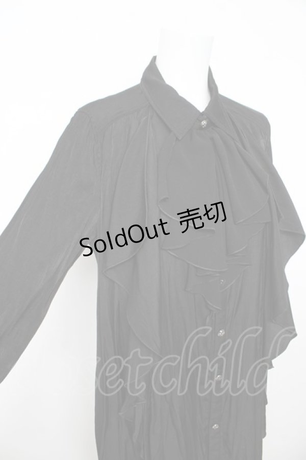 画像3: ALGONQUINS / ジャボ付き変形ロングシャツ F 黒 Y-26-02-13-135-AL-BL-SZ-ZY (3)