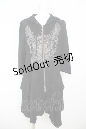 画像: Rozen Kavalier / 羽根プリントパーカーカーディガン  黒 Y-26-02-13-136-OO-TO-SZ-ZY