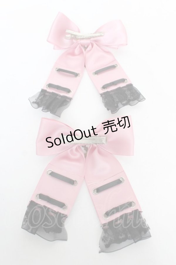 画像2: DearMyLove / レースアップ十字架ツインリボンクリップ  ピンク Y-26-02-13-017-EL-AC-SZ-ZY (2)