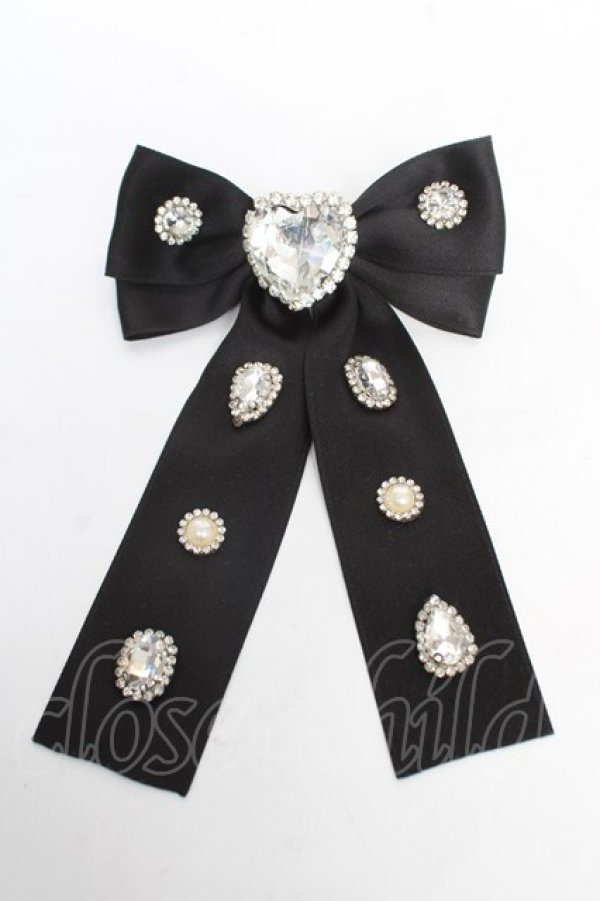 画像1: DearMyLove / キラキラビジューリボンクリップ  黒 Y-26-02-13-018-EL-AC-SZ-ZY (1)