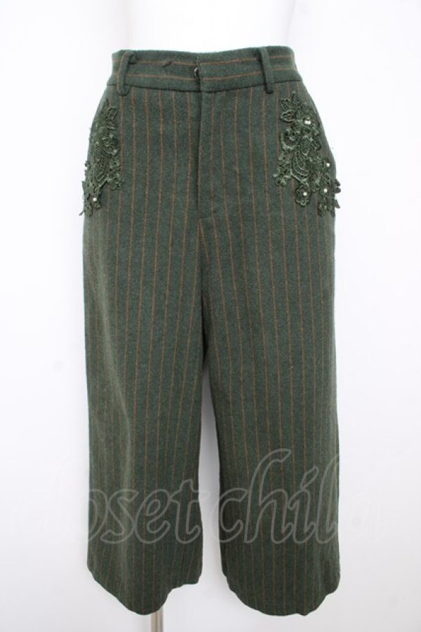 画像1: axes femme / 花レースストライプパンツ M グリーン Y-26-02-13-147-AX-PA-SZ-ZY (1)