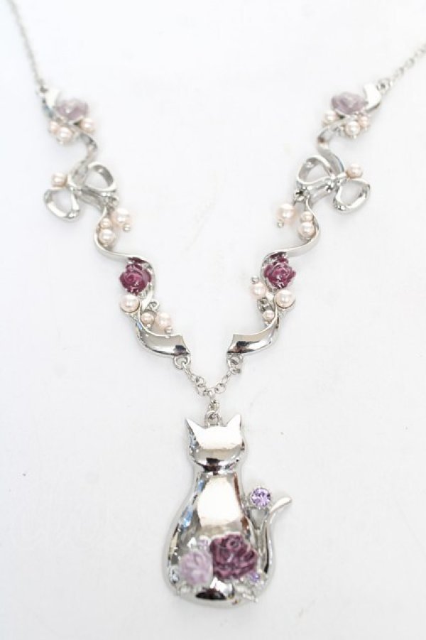 画像1: axes femme / 猫モチーフ×リボンネックレス F シルバー Y-26-02-13-003-AX-AC-SZ-ZY (1)